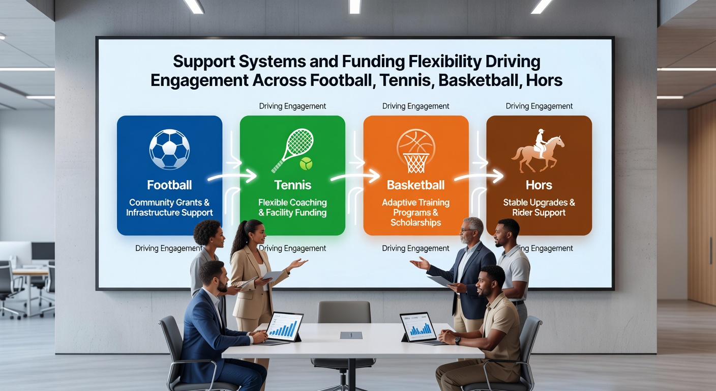Darstellung von Förderflexibilität in verschiedenen Sportarten inklusive Pferderennen und digitalen Märkten